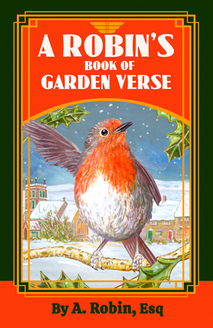 book cover shows a garden robin in snowy landscape with one wing raised.